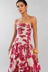 Imani Ruched Floral Cotton Maxi Dress