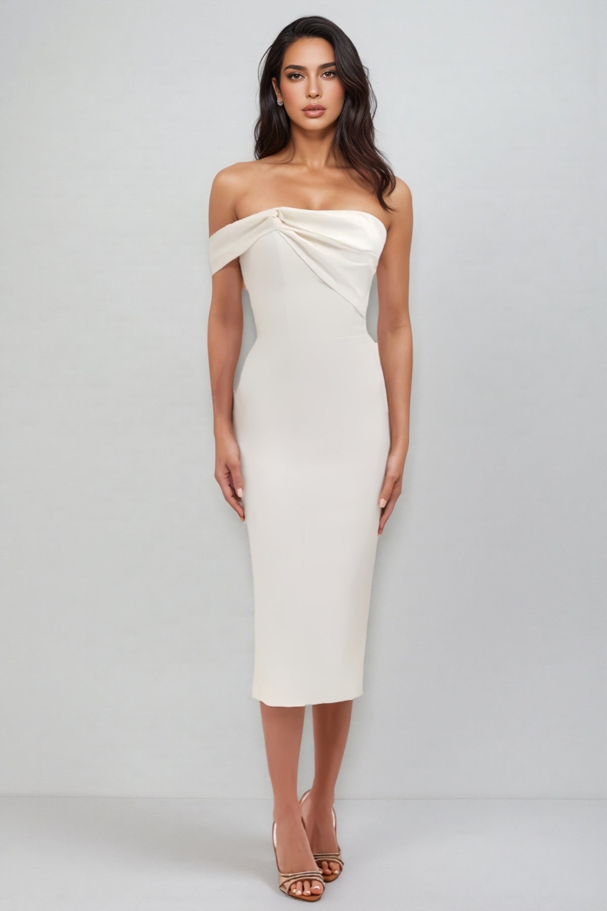 Alora Open Shoulder Bandage Midi Dress