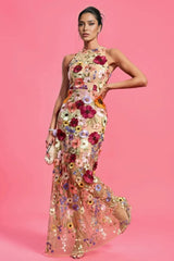 Hella Sleeveless Embroidery Flowers Maxi Dress