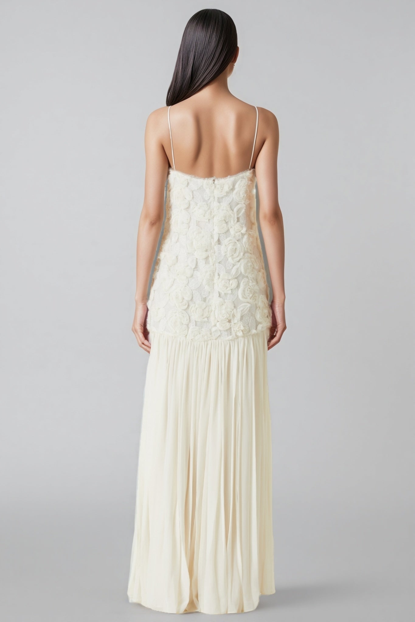Pietro Three-Dimensional Rose Chiffon Maxi Dress