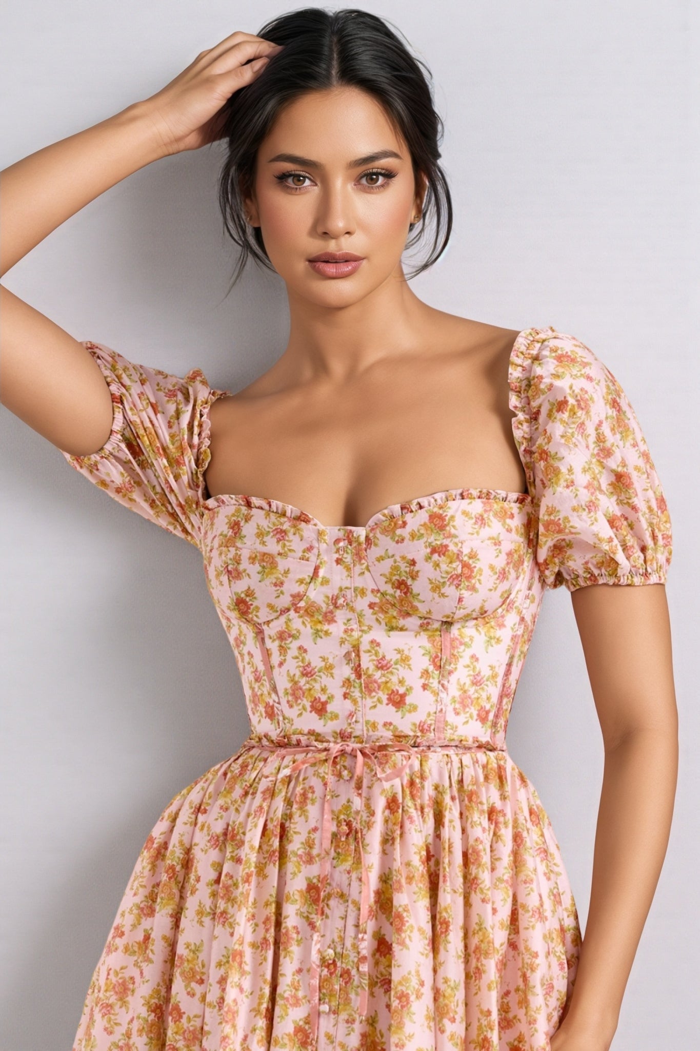 Alexane Bubble Sleeve Floral Midi Dress