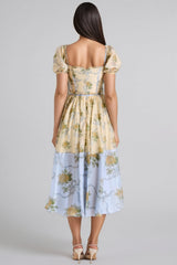 Elowen Yellow Vintage Rose Chiffon Midi Dress