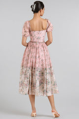 Nylta Pink Floral Chiffon Midi Dress