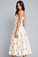 Ariaf Floral Print Cotton Corset Midi Dress