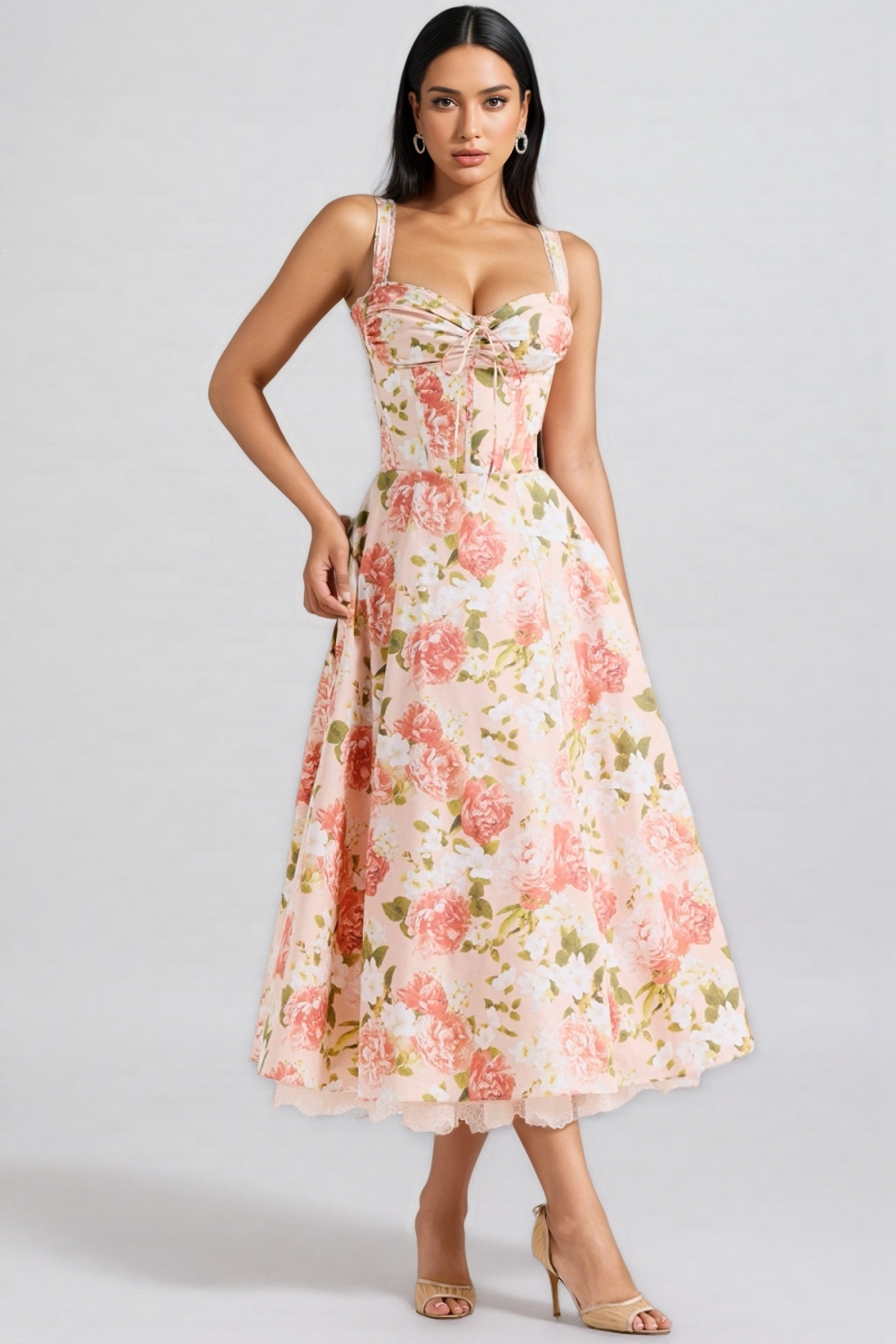 Aelin Pink Halter Print Midi Dress