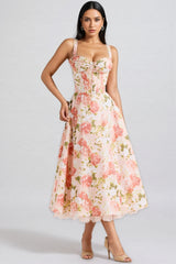 Aelin Pink Halter Print Midi Dress