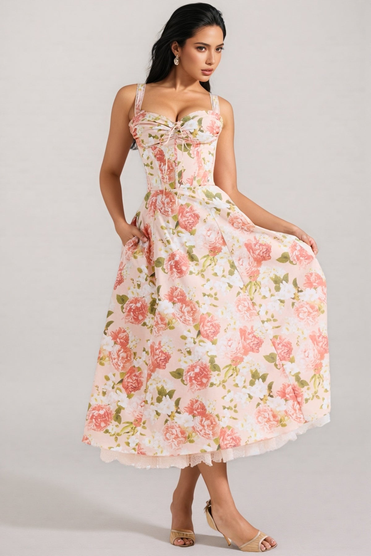 Aelin Pink Halter Print Midi Dress