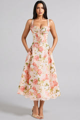 Aelin Pink Halter Print Midi Dress