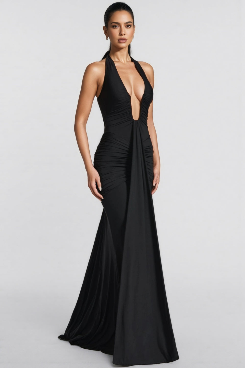 Patricia Black Deep V-Neck Backless Maxi Dress – Ooins
