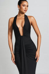 Patricia Black Deep V-Neck Backless Maxi Dress