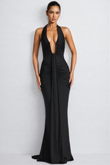 Patricia Black Deep V-Neck Backless Maxi Dress