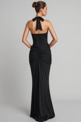 Patricia Black Deep V-Neck Backless Maxi Dress