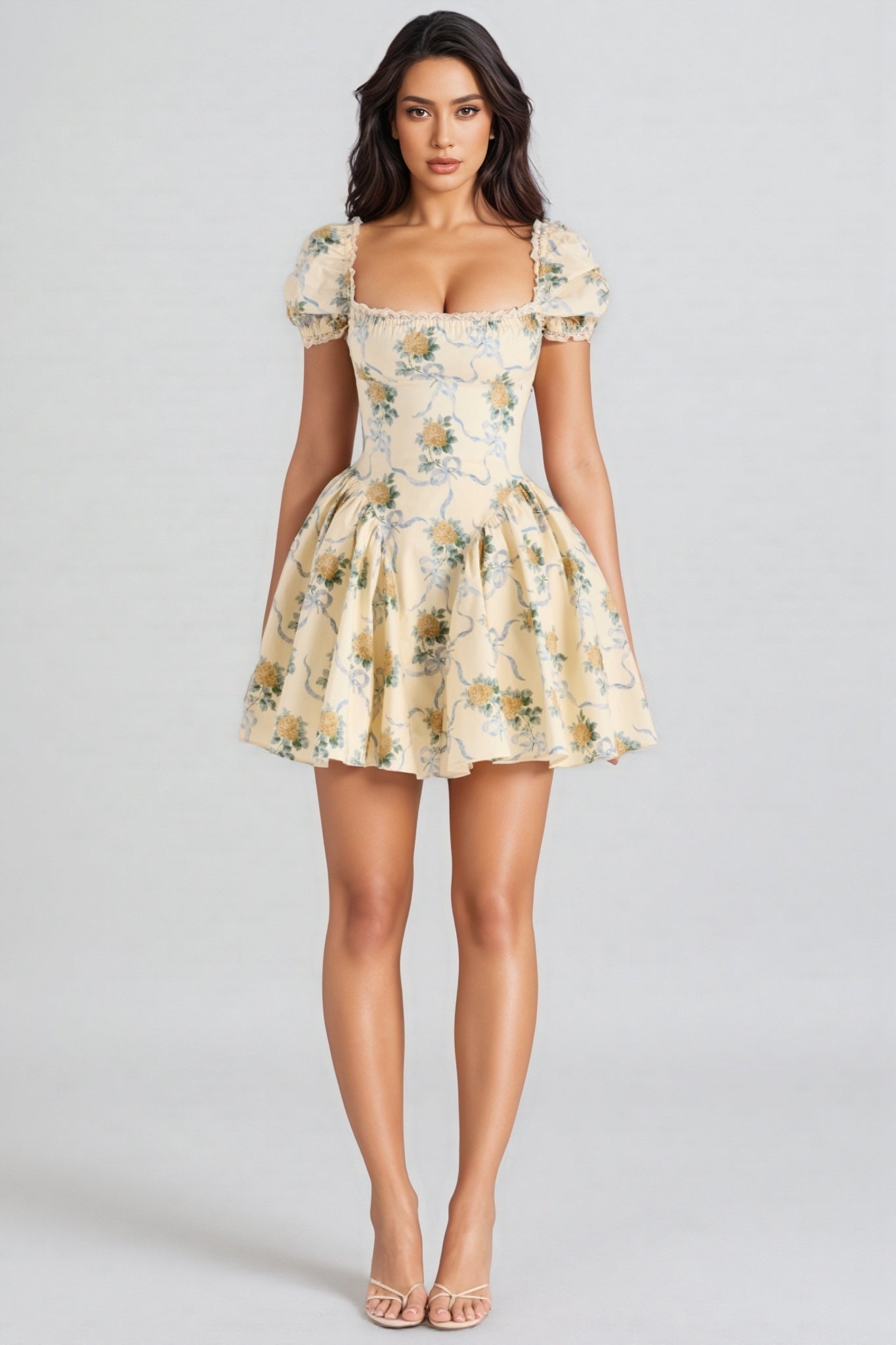 Damarl Lemon Rose Print Cotton Mini Dress