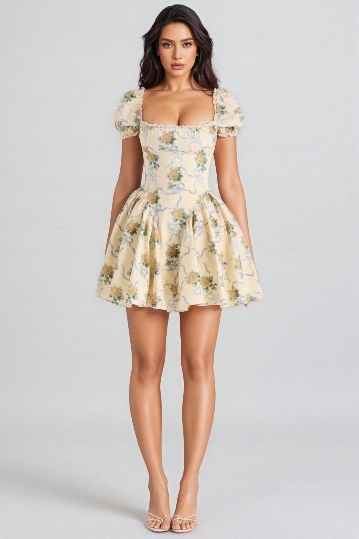 Damarl Lemon Rose Print Cotton Mini Dress