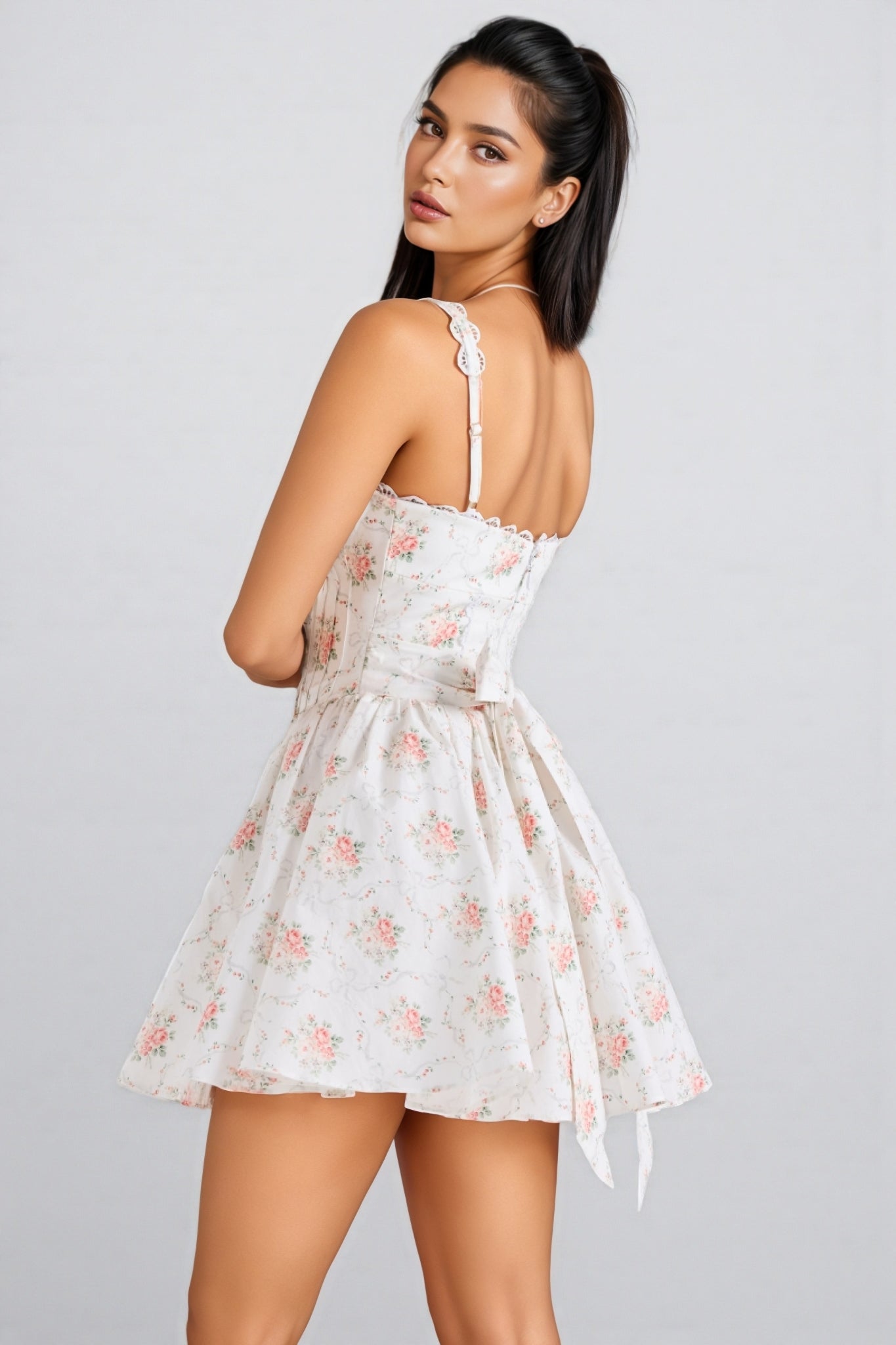 Zorat Rose Print Stretch Cotton Mini Dress