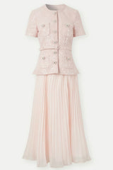 Andrea Pink Boucle Belted Midi Dress Set