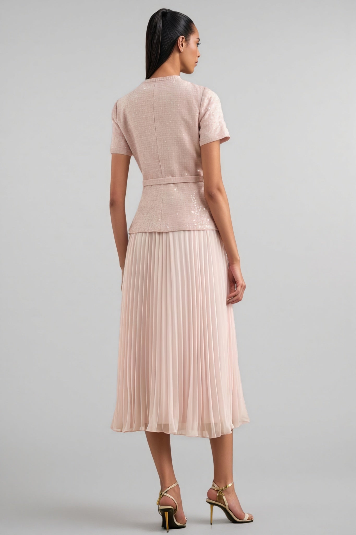Andrea Pink Boucle Belted Midi Dress Set