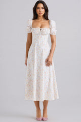 Arwen Print Cotton Puff Sleeve Midi Dress