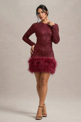 Kuka Red Sequin Feather Mini Dress