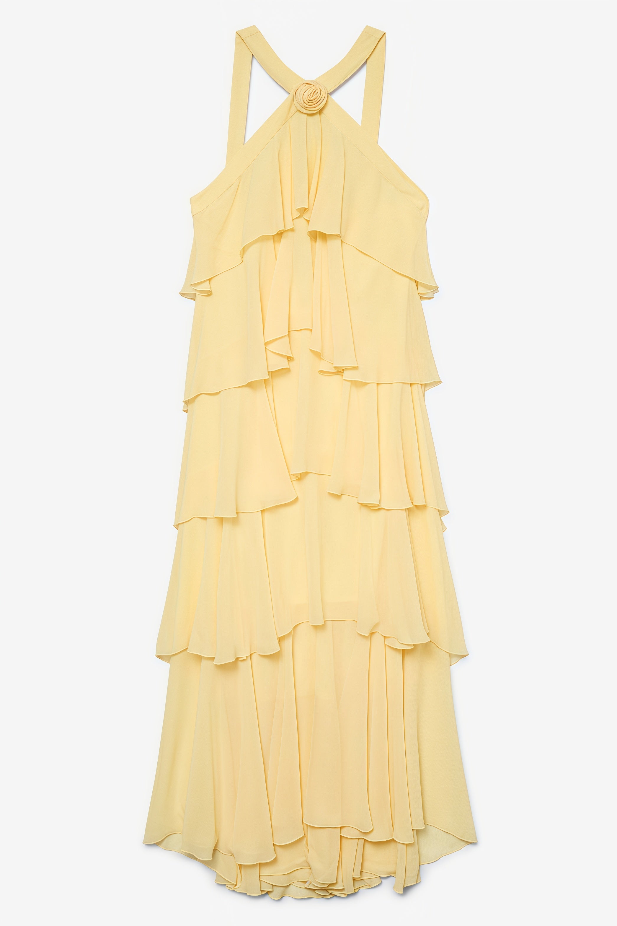 Kairot Yellow Backless 3D Flower Maxi Dress