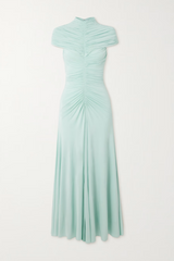 Gini Fitted Half-High Neck Pleated Maxi Dress
