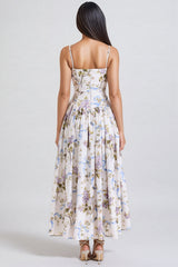 Zechariah White Ribbon Print Cotton Midi Dress