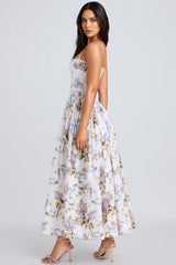 Zechariah White Ribbon Print Cotton Midi Dress