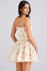 Fablef Rose Print Stretch Cotton Mini Dress